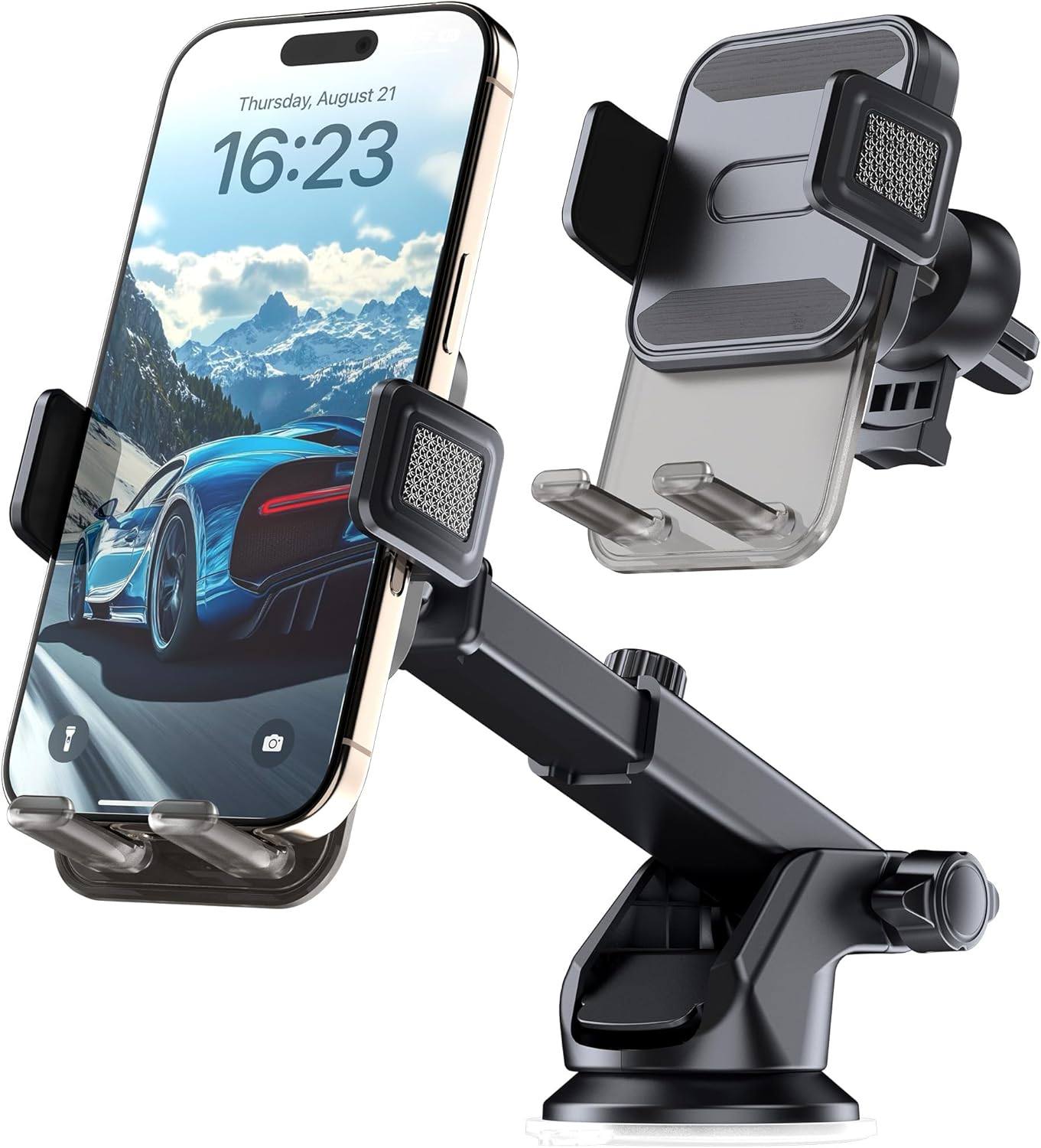 OUNAIDE Car Phone Holder Mount, 3-In-1 Dashboard Windshield Air Vent Phone Mount with Strong Grip, Rotatable Car Vent Phone Holder for Iphone, Samsung Galaxy & All Smartphones