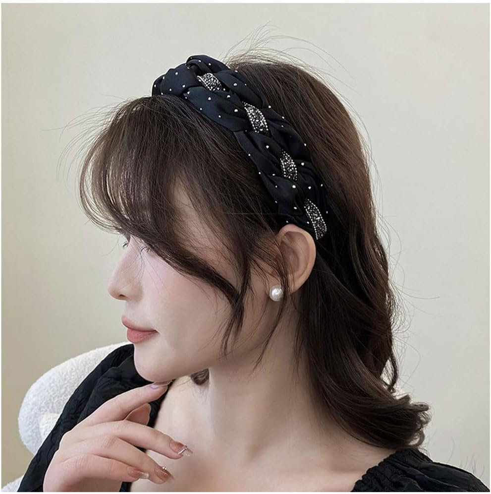 Twist Headbands for Women Rhinestone Braided Headband Women'S Headbands Non Slip Hairband Braid Hair Band Head Bands for Women Hair Accessories for Girls Black image number 4