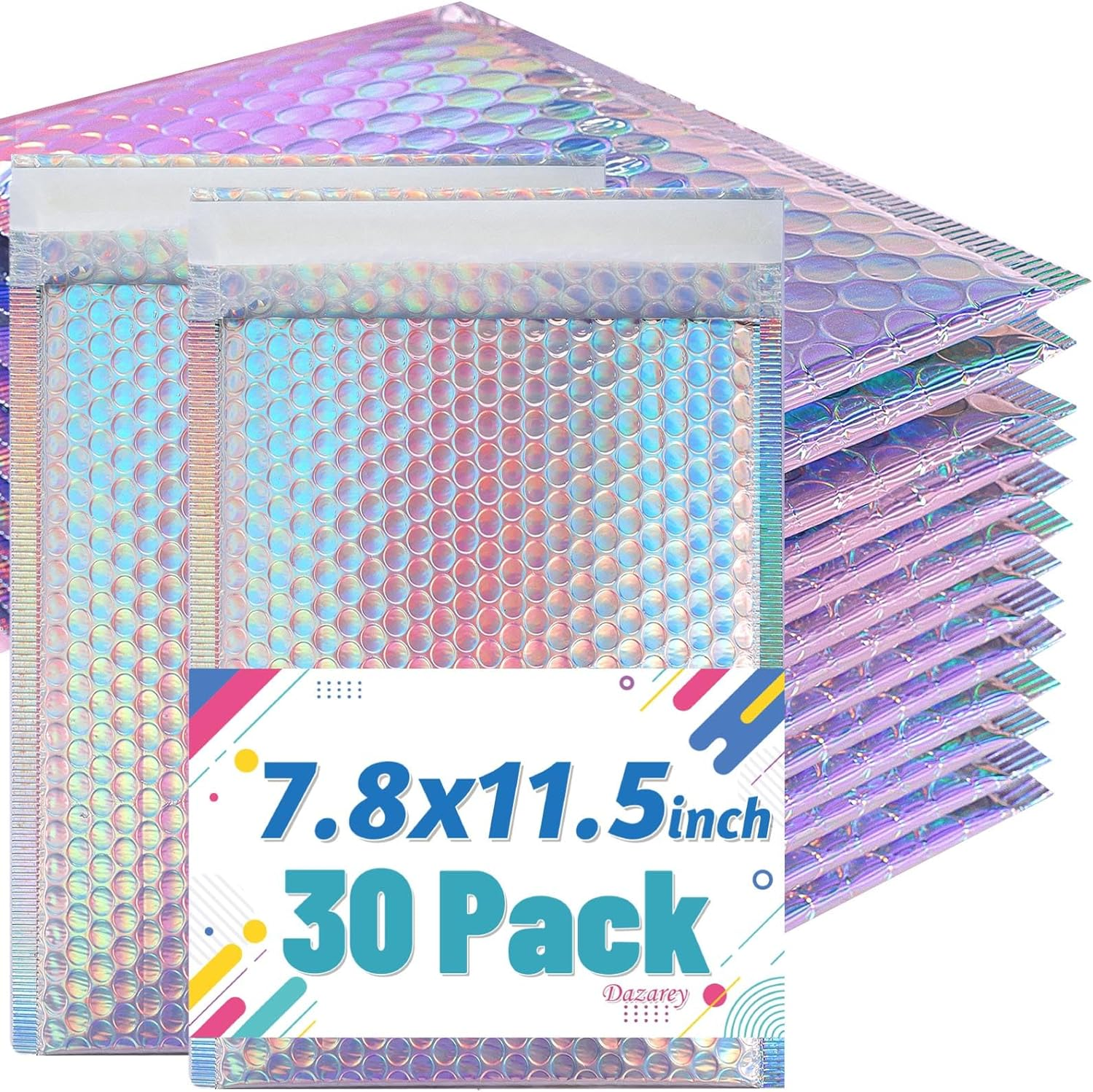 50 Pcs Metallic Bubble Mailers,Poly Padded Envelopes,Waterproof Self Seal Adhesive Shipping Bags,Foil Glitter Glamour Shipping Mailer,Holographic Cushion Envelopes for Mailing,Packing,Small Business