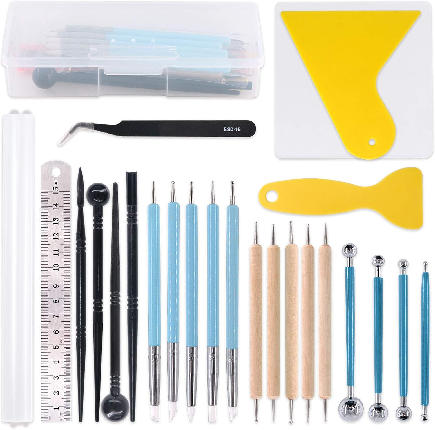 Keadic 24Pcs Polymer Modeling Clay Sculpting Tools Set, Dual-Ended Ball Stylus Dotting Tools, Silicone Clay Sculpting Tools for Cake Fondant Decoration and Nail Art, Pottery Clay Craft image number 3