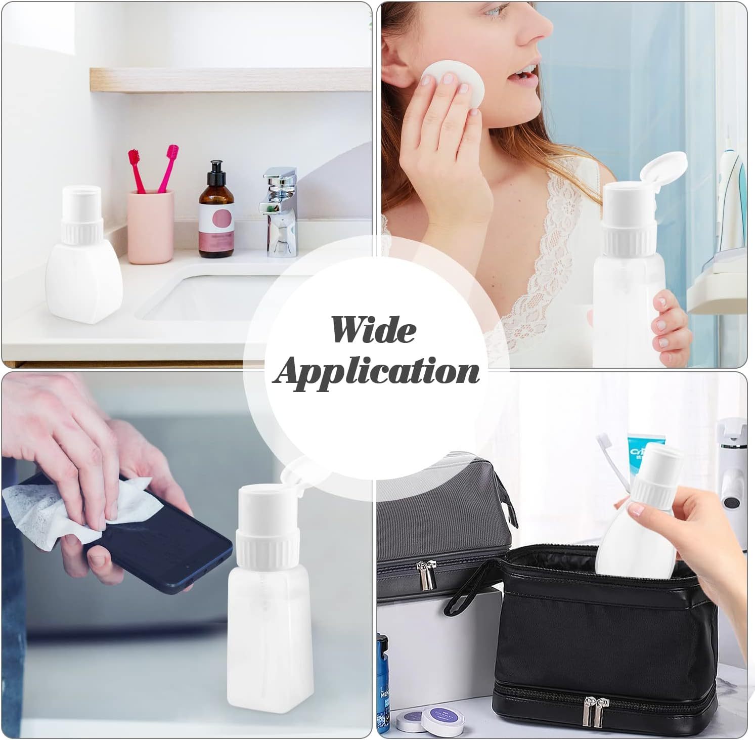 2Pcs Plastic Push down Pump Bottle Refillable Nail Polish Remover Bottle Press Pumping Dispenser with Flip Cap for Nail Polish&Makeup Remover Liquid Alcohol - White image number 5