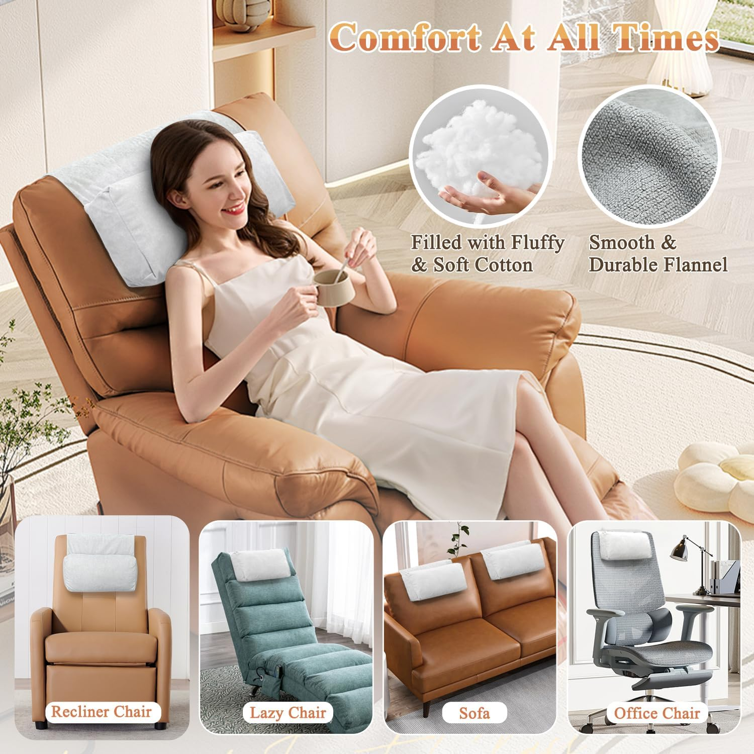 Recliner Pillow for Headrest, Neck and Head Pillow for Recliner Chair, Neck Support Pillow for Chair Head Rest, Couch Neck Pillow Headrest Cushion for Pain Relief, Cervical Support with Storage Pocket image number 5