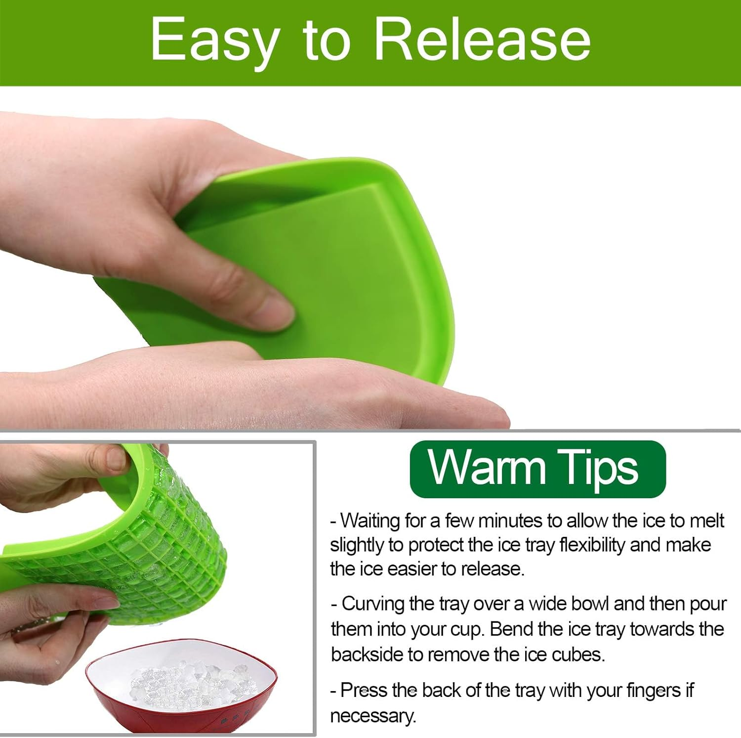 Silicone Mini Ice Cube Trays 2 Pack 160 Small Ice Cube Molds &ndash; Easy Release Crushed Ice for Whiskey, Cocktails BPA Free, Flexible, Stackable, and Durable Soft Mold Storage Containers (Green) image number 5