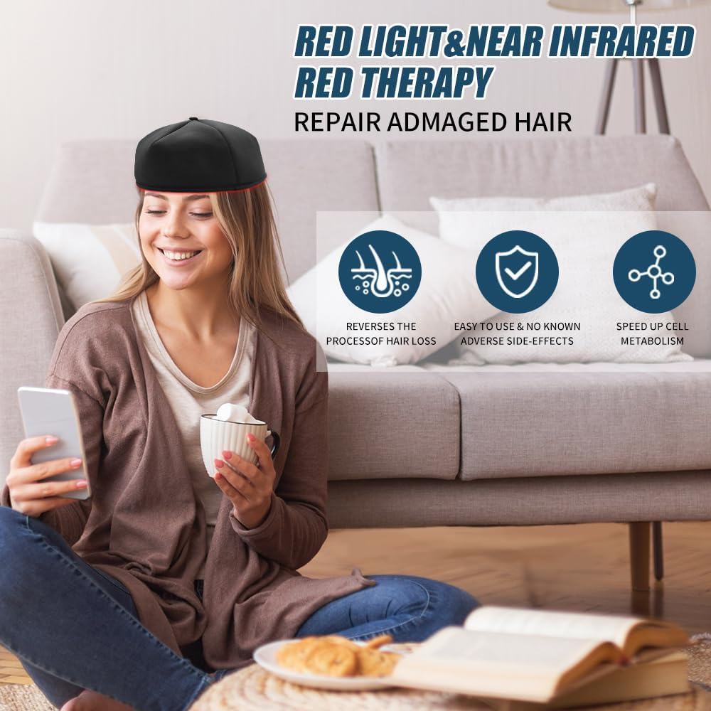 Red Light Hair Growth Beanie, Revitalize Your Hair with the Power Laser Hair Growth Cap, Red Light Laser Hair Growth Cap, Red Light Hair Growth Hat(Black Plug-In) image number 3