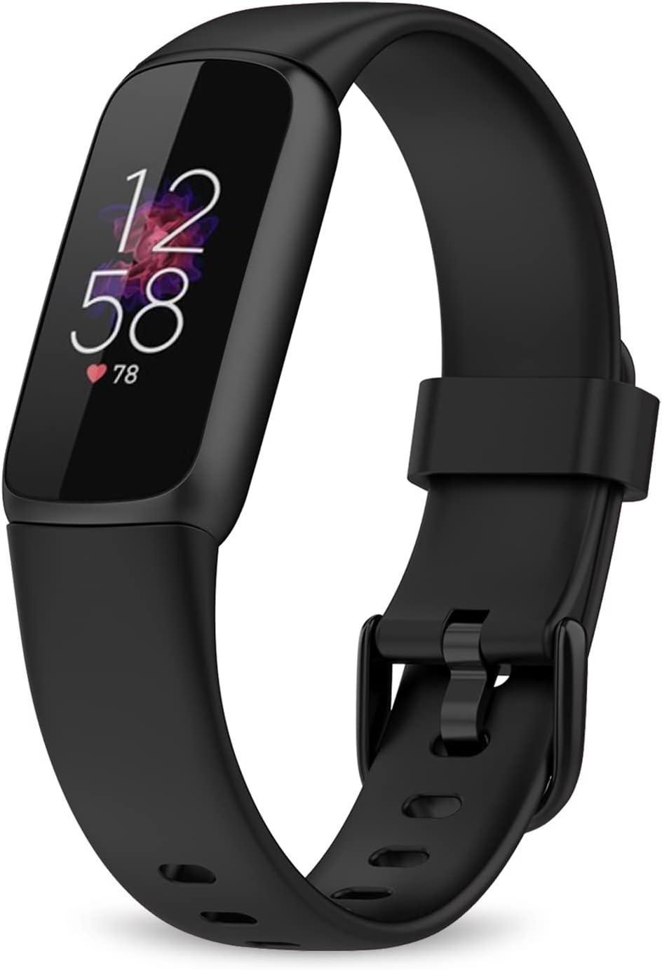 [2 Pack] Haotop Adjustable Silicone Sport Replacement Wristbands Straps Compatible with Fitbit Luxe - Black+Rose Red image number 6