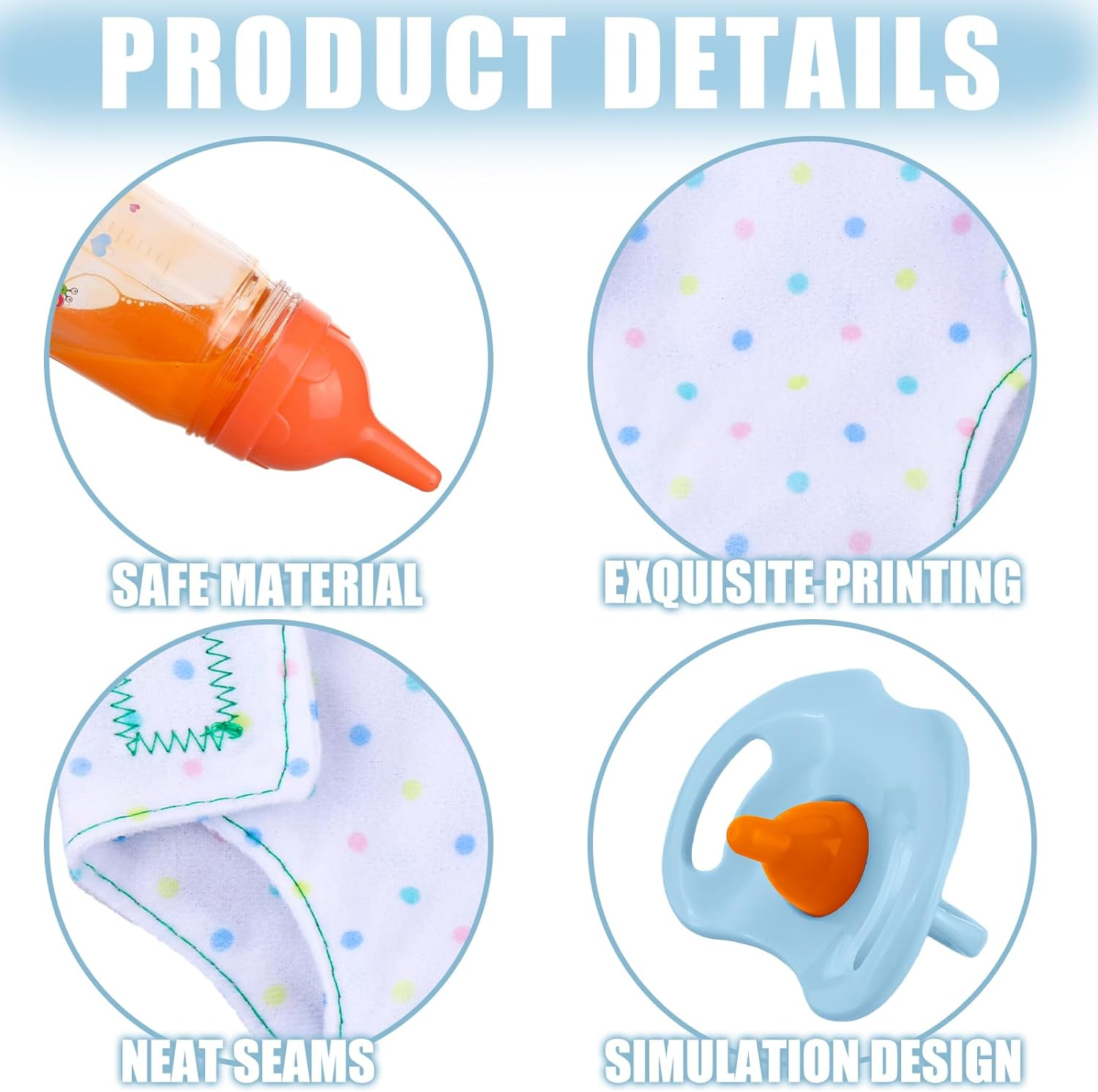 Shappy 10 Pcs Baby Doll Accessories Set Includes Baby Doll Diapers Bottles Pacifier Bibs Baby Caring and Feeding Accessories Set Stuff for Boys Girls Christmas Birthday Gift, as the Pictures Shown image number 4