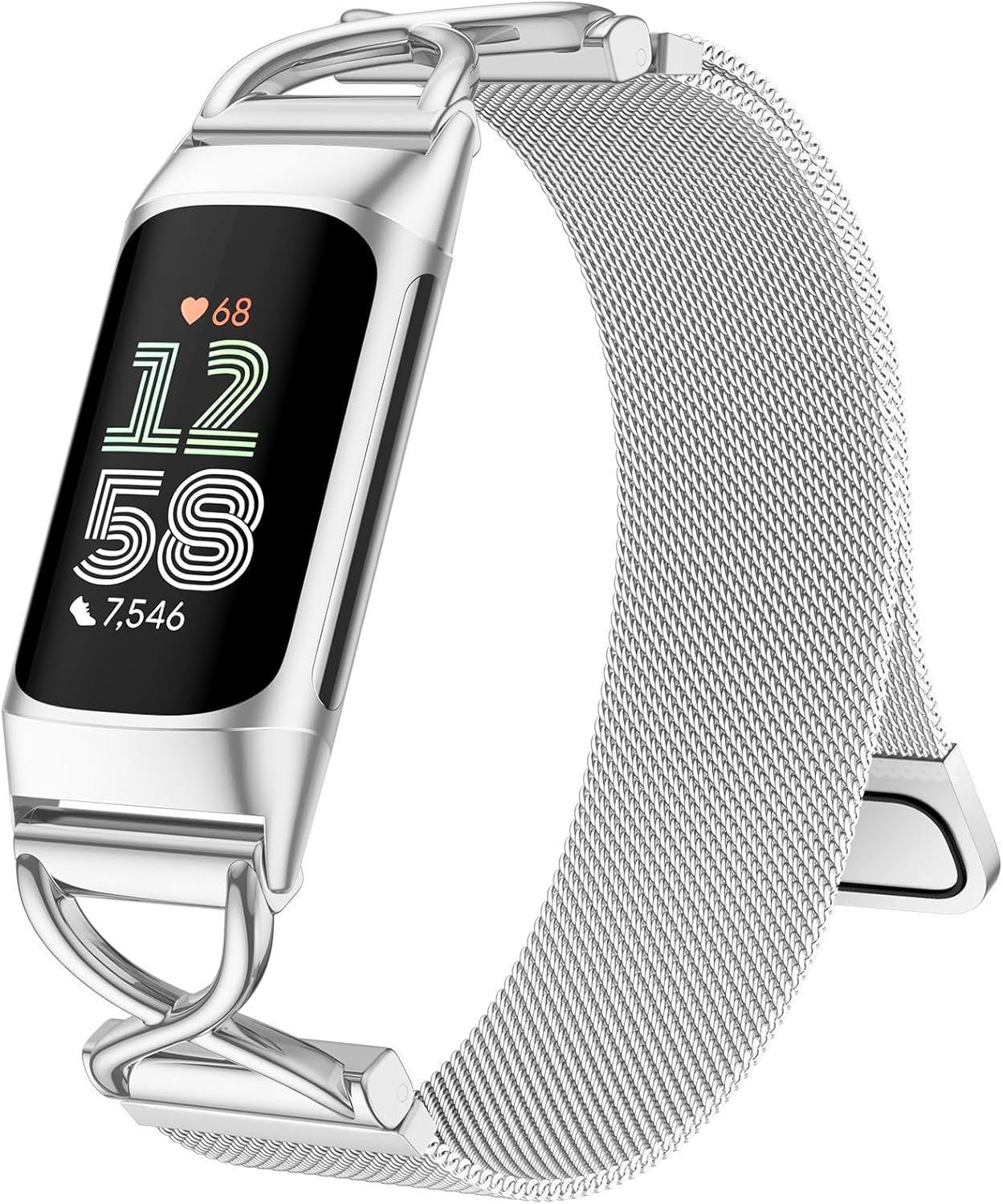 JKD X-Shape Metal Band Compatible with Fitbit Charge 6/ Charge 5 Bands for Women Men, Soft Stainless Steel Mesh Loop Strap Bracelet Wrist Band Replacement for Fitbit Charge 5/ Charge 6 Fitness Tracker