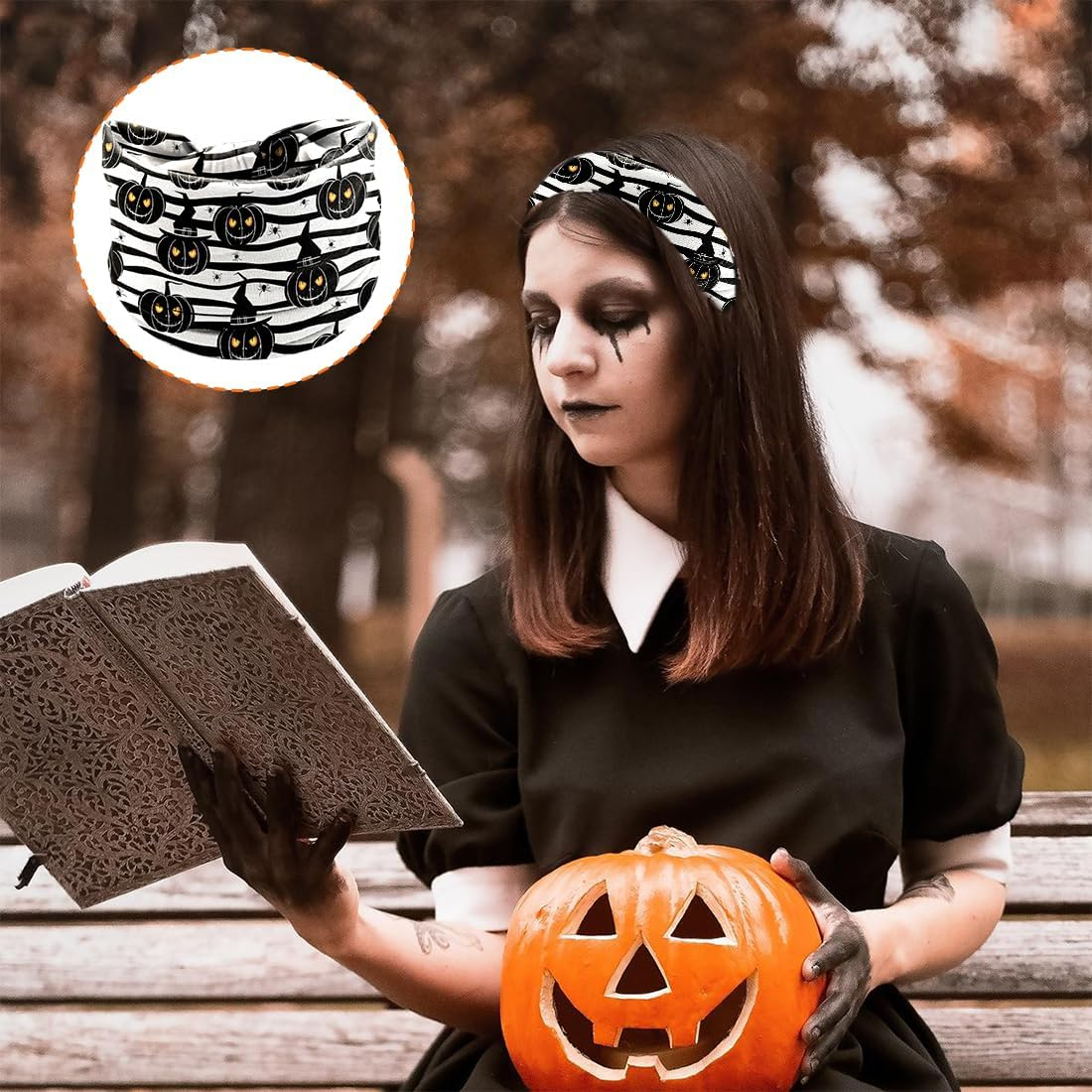 ZORVYN Pack of 4 Halloween Hair Bands, Women'S Headband, Wide Elastic Hair Bands for Women, Scary Costume Accessory image number 5