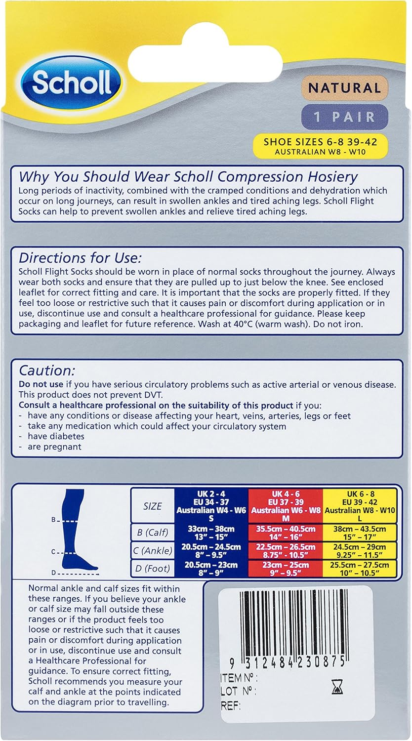 Scholl Flight Socks Compression Hosiery Ladies, Natural (8-10)