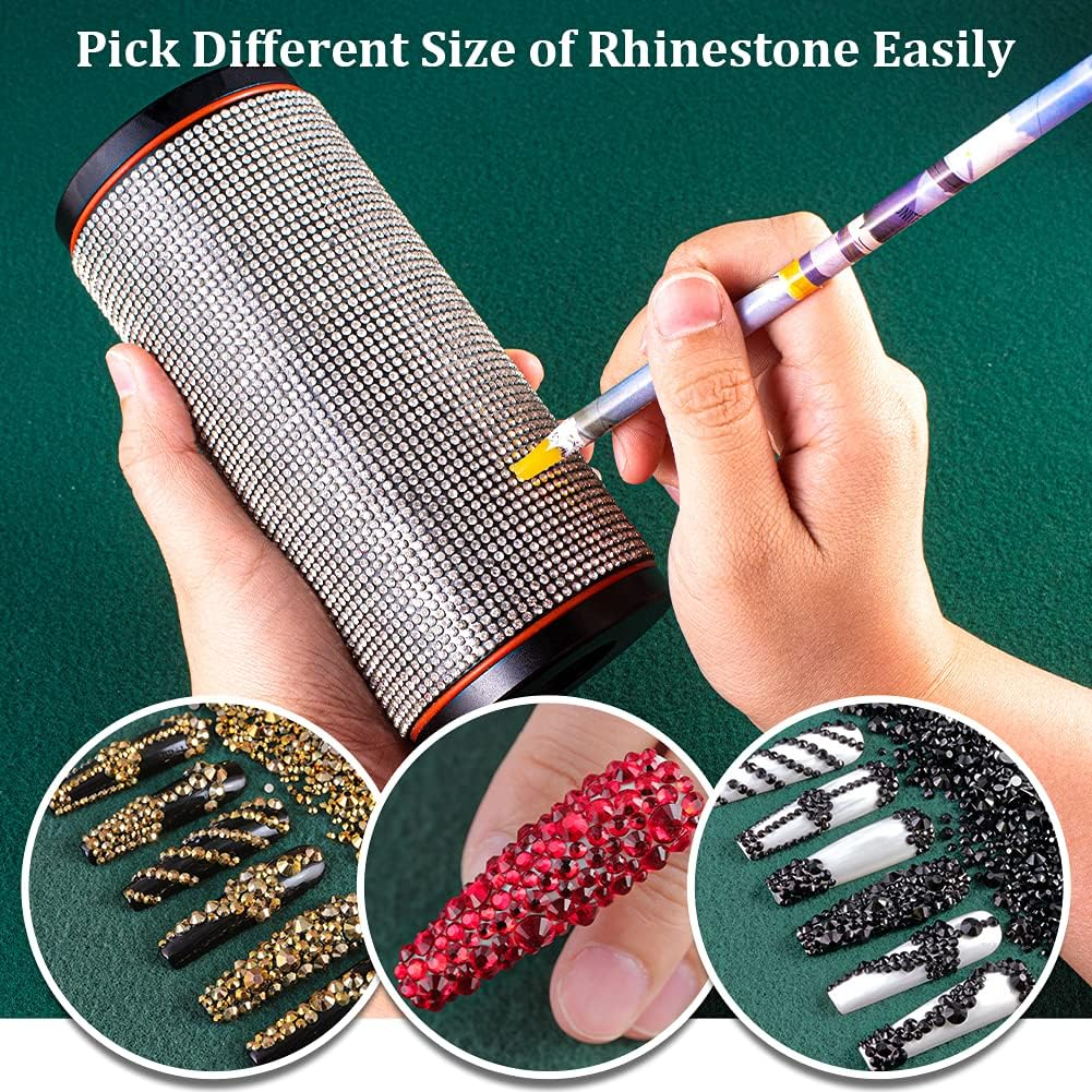 Self Adhesive Resin Rhinestones Picker Pencil Nail Art Gem Crystal Pick up Tool Wax Pen Long 10Pcs - Black image number 2