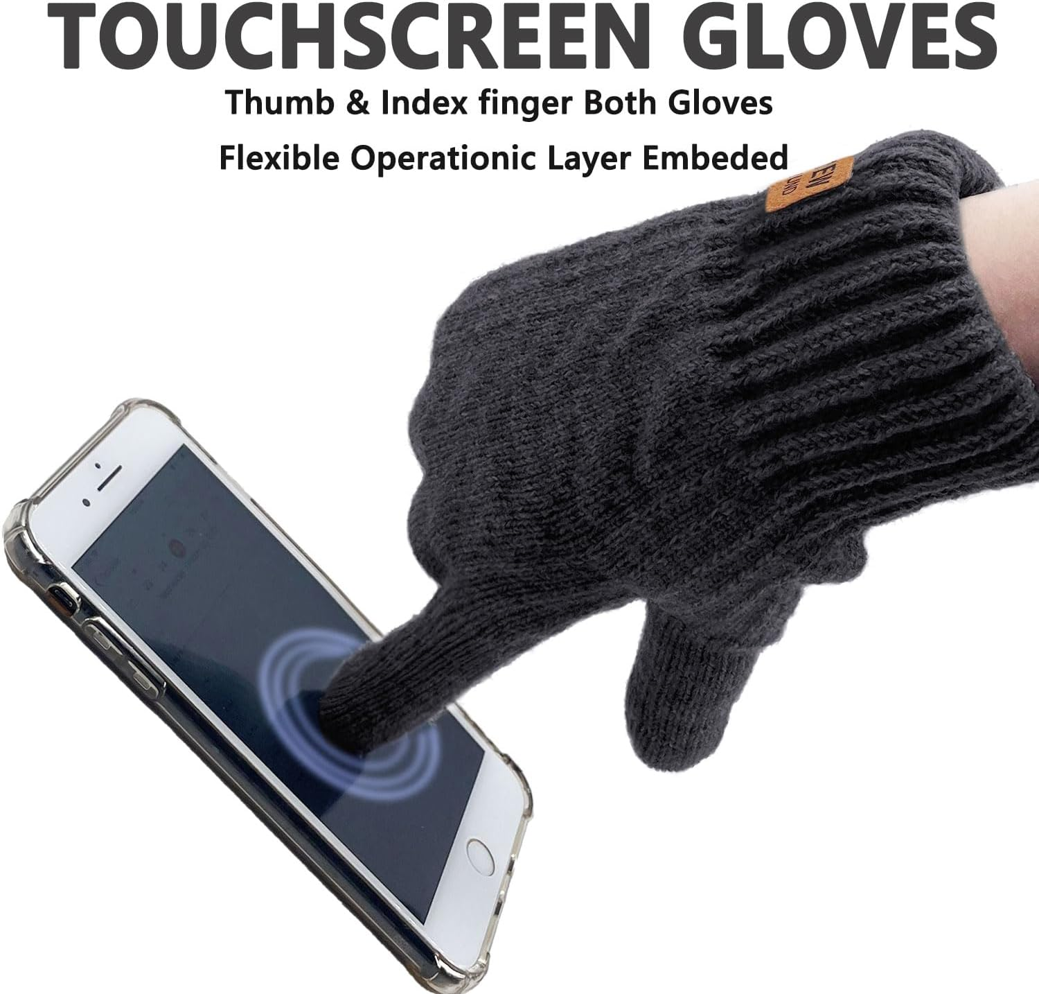 Lifwimner Winter Gloves for Men Thermal Touch Screen Gloves with Fleece Lining Soft Warm Knit Gloves for Ski Running Outdoors