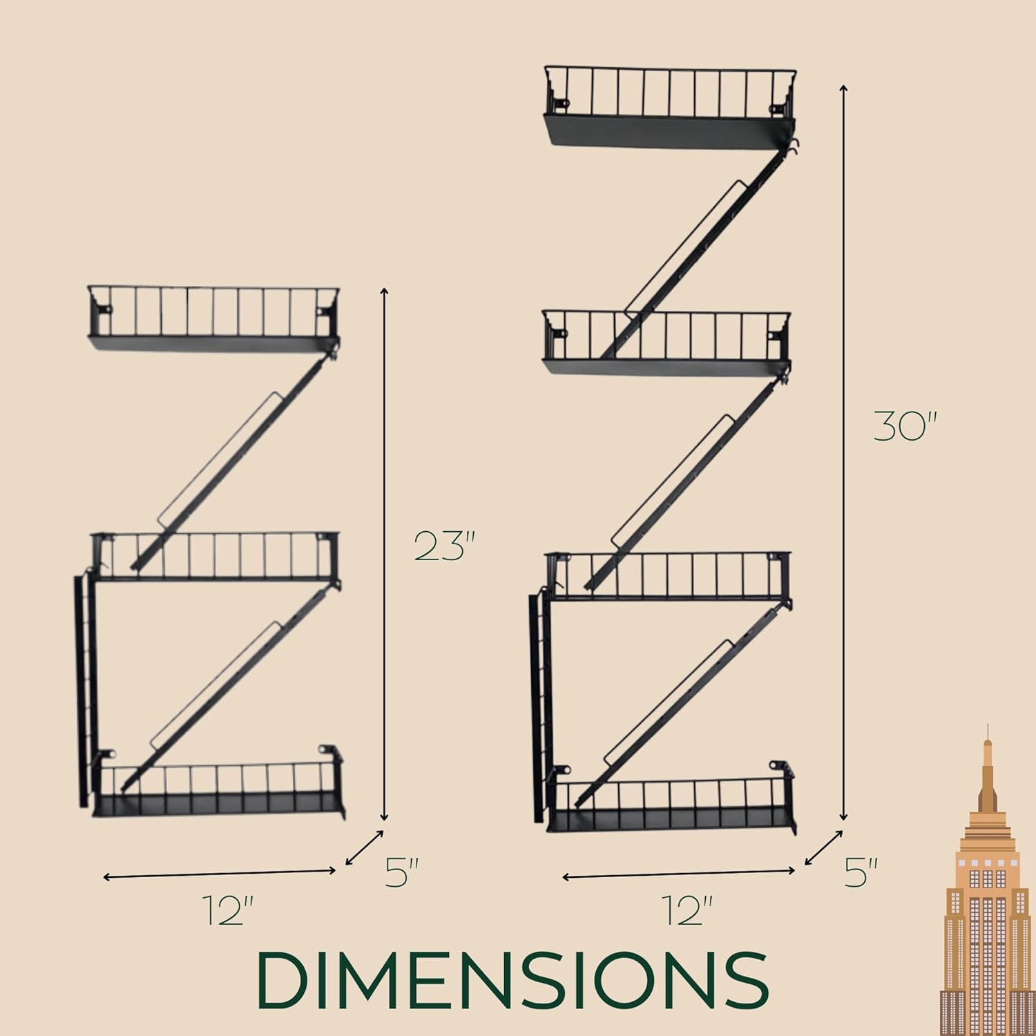 VERSATILE KAS 3-Tier Metal Fire Escape Wall Shelf | 76" Tall NYC Industrial Floating Shelves for Action Figures | Black Urban Display Ladder with 3.4 Capacity image number 1