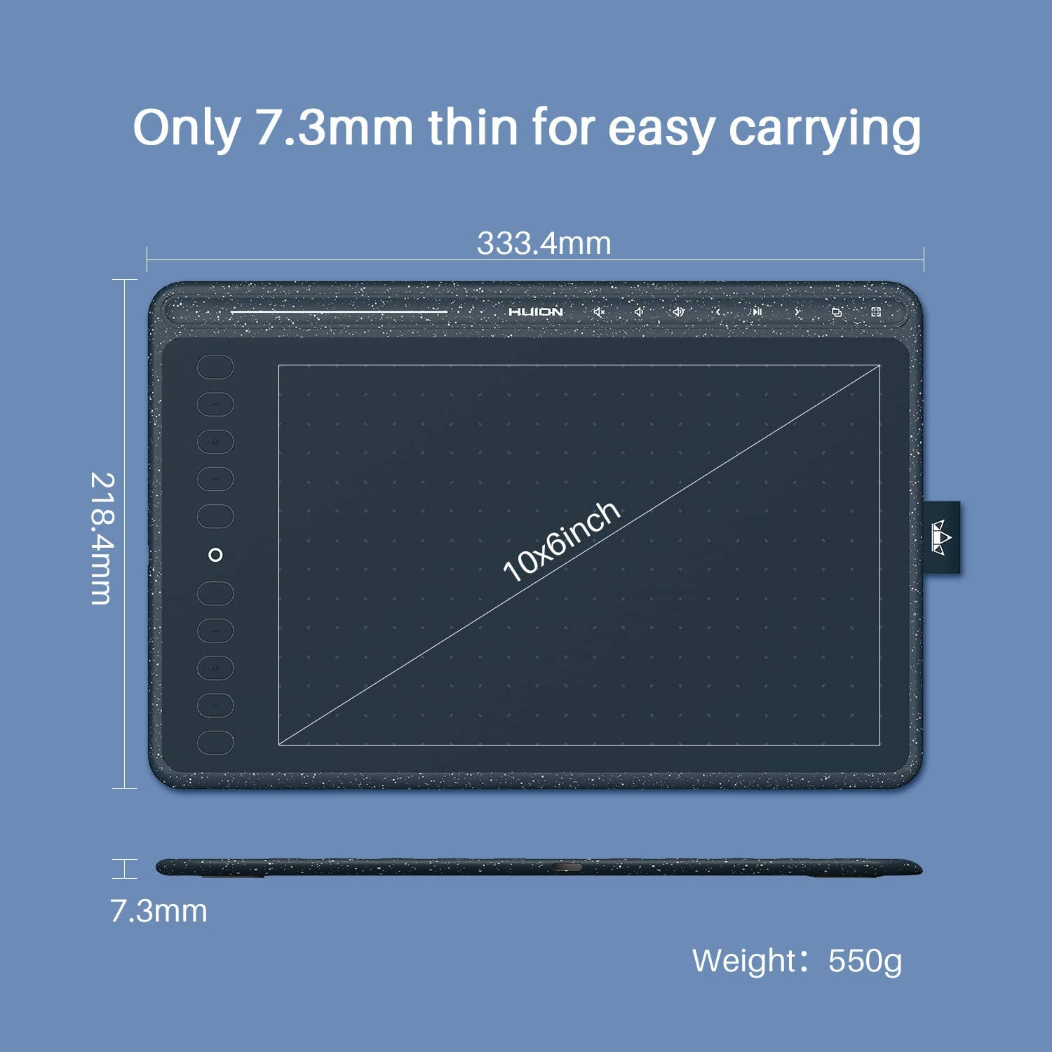 HUION HS611 Graphics Drawing Tablet 10X6 Inch with 8192 Levels Battery-Free Pen, 8 Multimedia Keys and 10 Press Keys, Support Android, Ideal Use for Distance Education and Wed Conference (Blue) image number 2