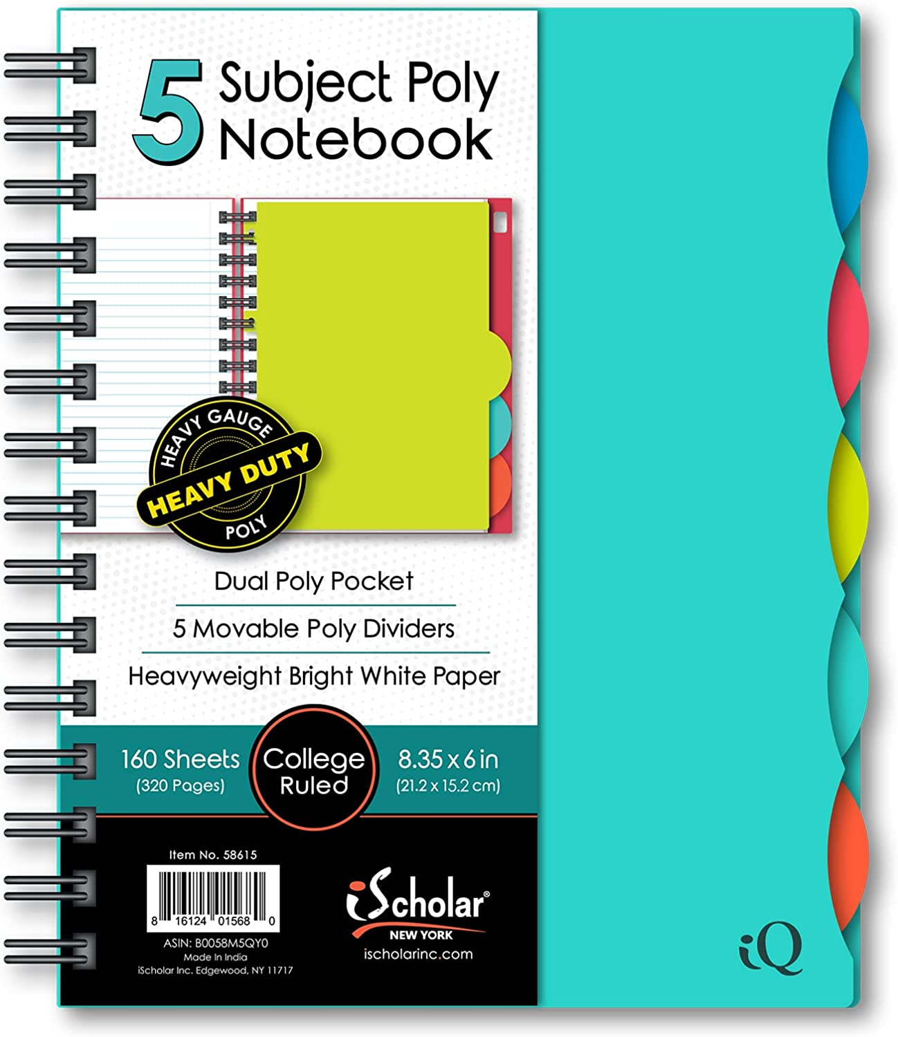 Ischolar 5 Subject Poly Cover Double Wire Notebook, 8.35 X 6 Inches, Cover Color May Vary (58615) 160 Sheets, Assorted image number 2