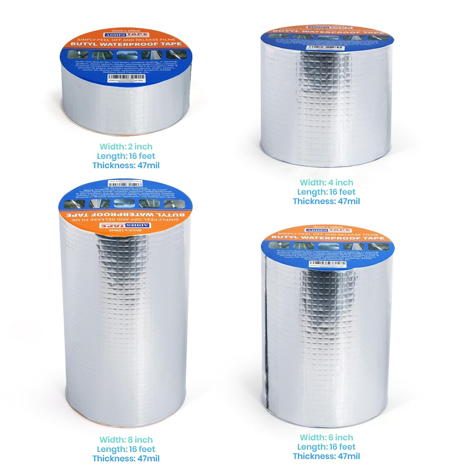 ADHES Butyl Tape Waterproof Tape 100Mm X 5M, Aluminum Foil Tape Butyl Sealant Tape 1.2Mm Thick for RV Repair, Window, Boat and Pipe Sealing, Glass & EDPM Rubber Roof Patching, Silver image number 6