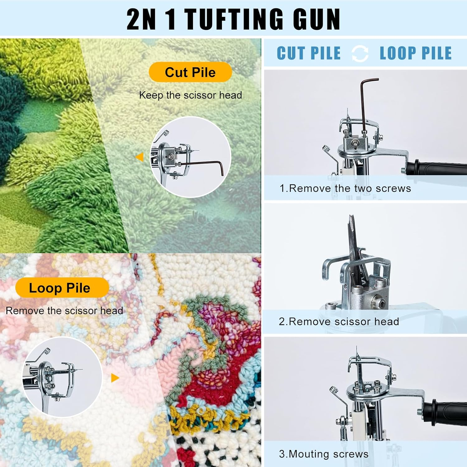 Zowwfast Rug Tufting Gun Kit with Carpet Trimmer Kit, Rug Gun with Digtial Speed Display,Tufting Machine with Tufting Cloth|Yarn |Kitroller|Brush|Scraper |Stamper Yellow image number 1