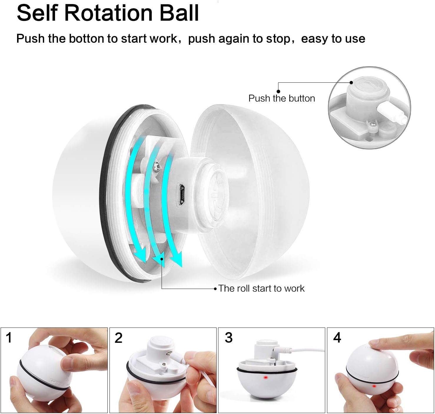 Cat Toys Ball Best Interactive Cat Toys Automatic Self-Rotating and USB Rechargeable LED Light Electronic Cat Toy Ball for Indoor Cats Kitten Exercise Toys (Newest Version) image number 2