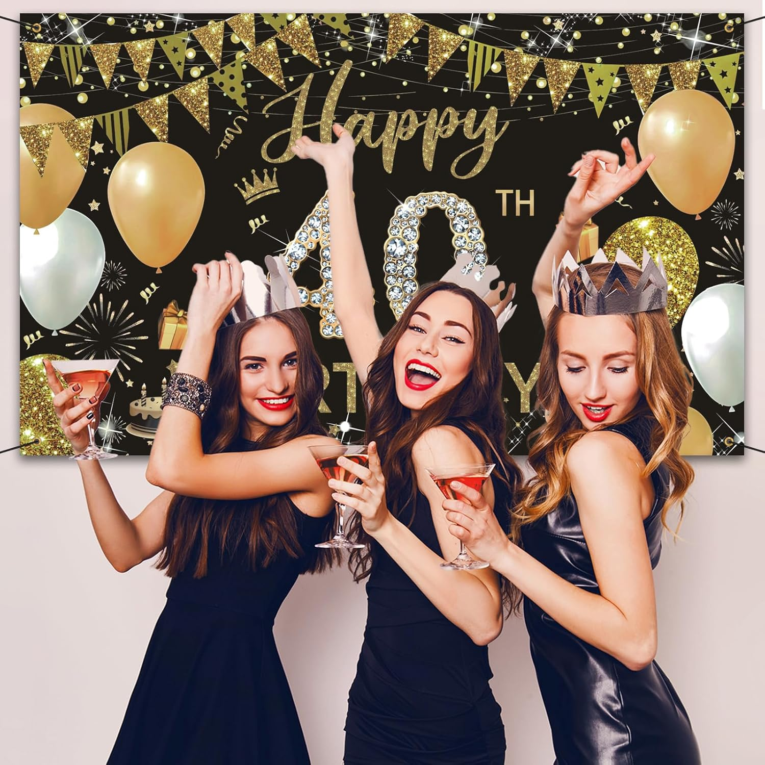WVMNQO Happy Birthday Banner, 40Th Birthday Decorations Backdrop, Extra Large Black Gold Party Decorations, Perfect Birthday Party Supplies Photography Background for Men, and Women, 180X110Cm - 16Th image number 7