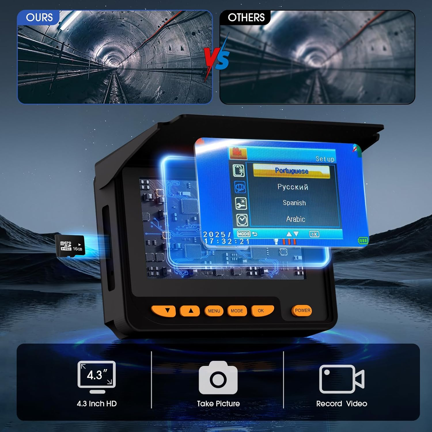 Sewer Inspection Camera,Snake with Light 4.3'' HD 32GB Video Screen Meter Counter,8500Mah HD JQKJCAM 17MM Pipe Plumbing Sewer Drain Camera Waterproof for Plumber Householder Inspector(30M) image number 4