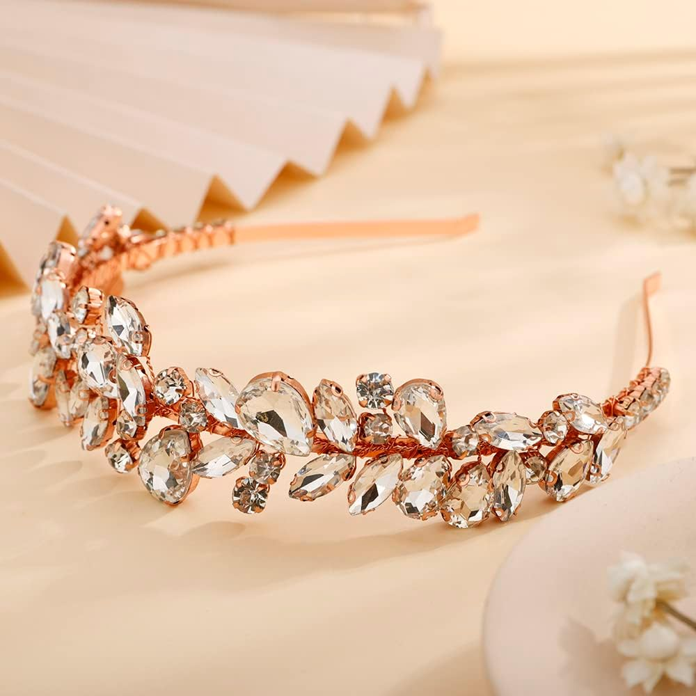 Teyglen Bridal Rhinestone Crystal Headband Blue Crystal Hair Band Handmade Full Crystal Hair Hoop Bridal Wedding Blue Red Black Hair Pieces Vintage Headpieces Hair Accessories for Women Girl (Blue) - Blue image number 2