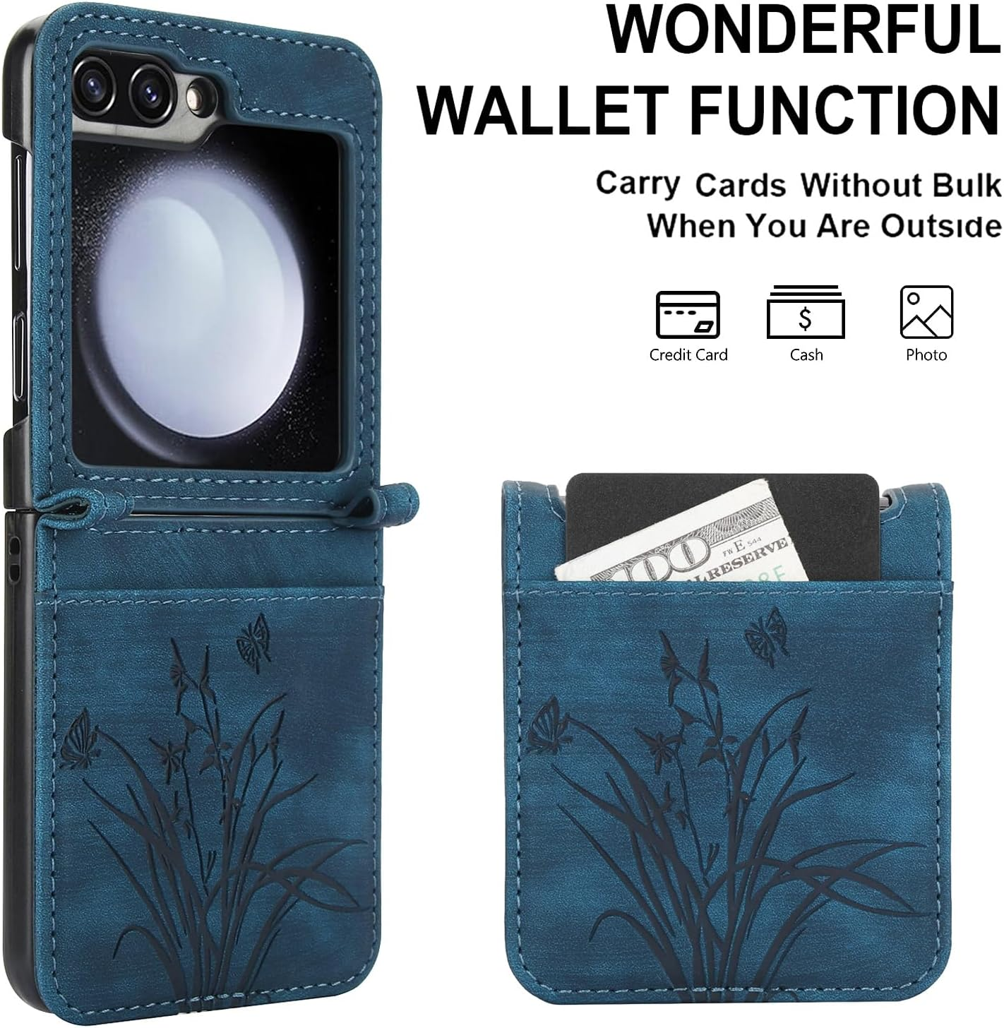 KQXG Case for Samsung Galaxy Z Flip 7 Fe/Samsung Galaxy Z Flip 6 - Shockproof Protective Case, Mobile Phone Case Made of Synthetic Leather, PC Inner - Blue