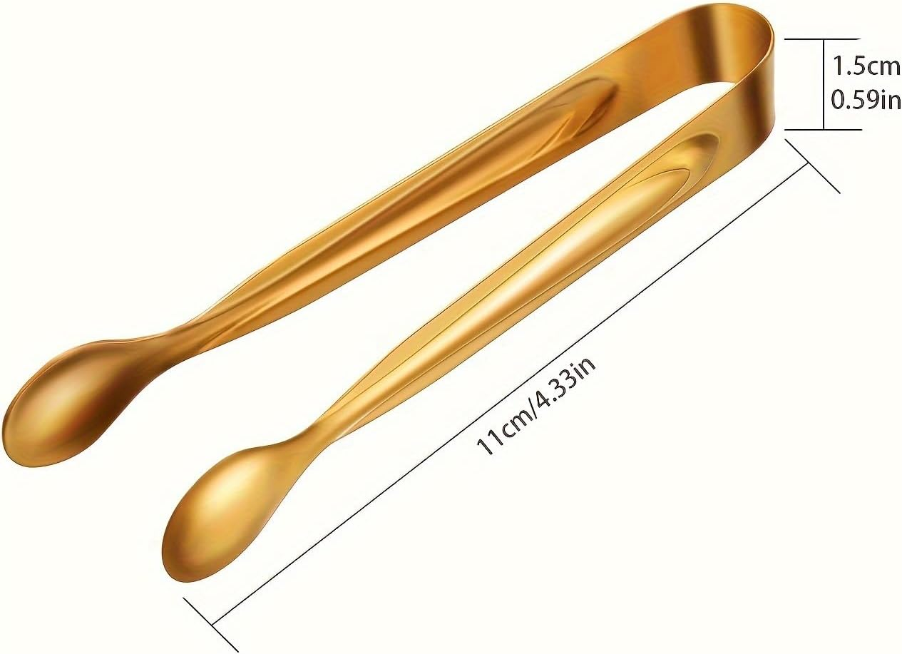14 Pack Stainless Steel Mini Tongs for Tea Party Coffee Bar Catering &ndash; Small Buffet Tongs with Gold Finish for Sugar and Food Serving Utensils image number 1