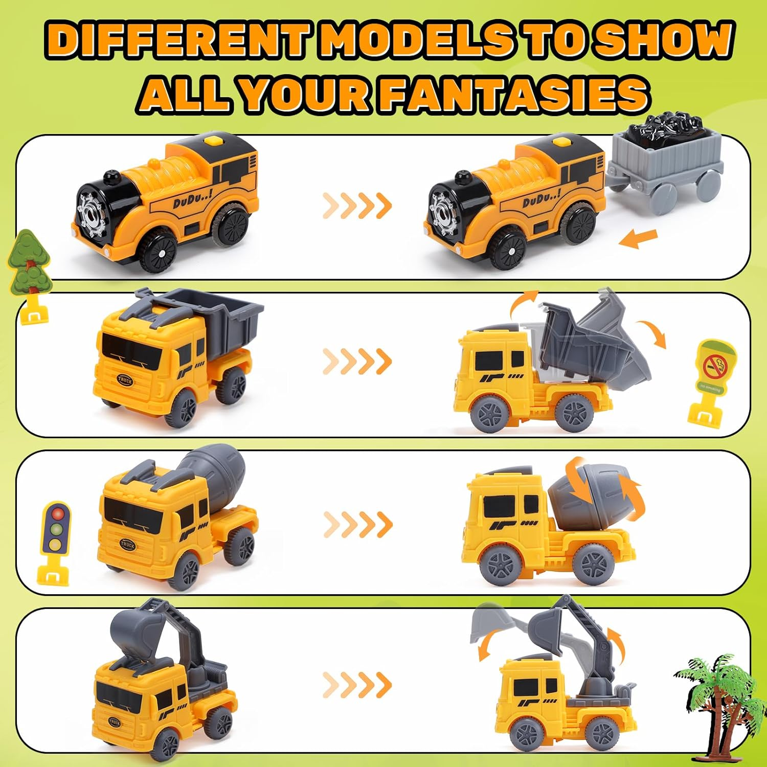 Eaglestone Construction Toys Race Track Set 206 PCS for Kids, Flexible Train Tracks with 1 Electric Train, Excavator, Cement Truck, Loading Truck, Engineering Gifts for 3 4 5 6 Year Old Boys Girls image number 5