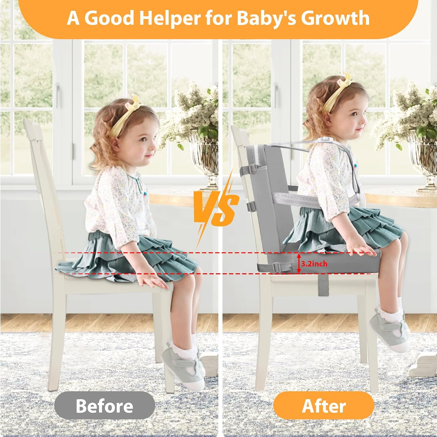 Toddler Booster Seat for Dining Table, 5 Point Buckle Child Booster Seat for Table with Backrest, PU Waterproof Easy Cleaning Dining Booster Seat Adjustable Seat Belts & Non-Slip Bottom (Grey) image number 5