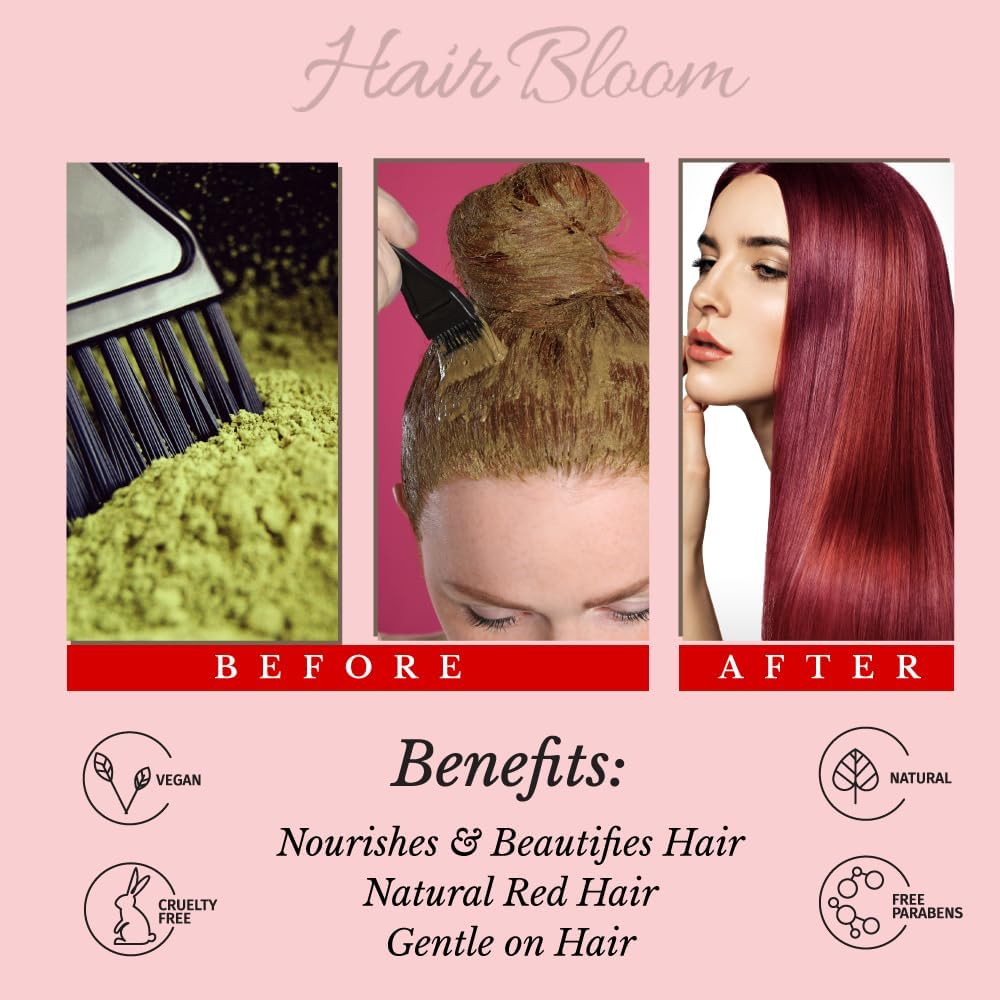 Hair Bloom Natural Red Hair Color- Henna W/Mixed Himalayan Herbs Hair Color Powder- 12 Individual Sachets (10 Gm Each)- Reusable Brush & Tray Included- Shiny & Smooth by Pride of India image number 3