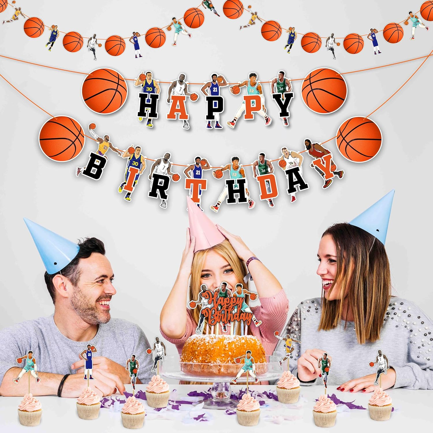 Basketball Theme Birthday Party Supplies &ndash; Sports Party Decorations for Kids, Basketball Cake Toppers, Balloons, Plates & More for Basketball Fans image number 4