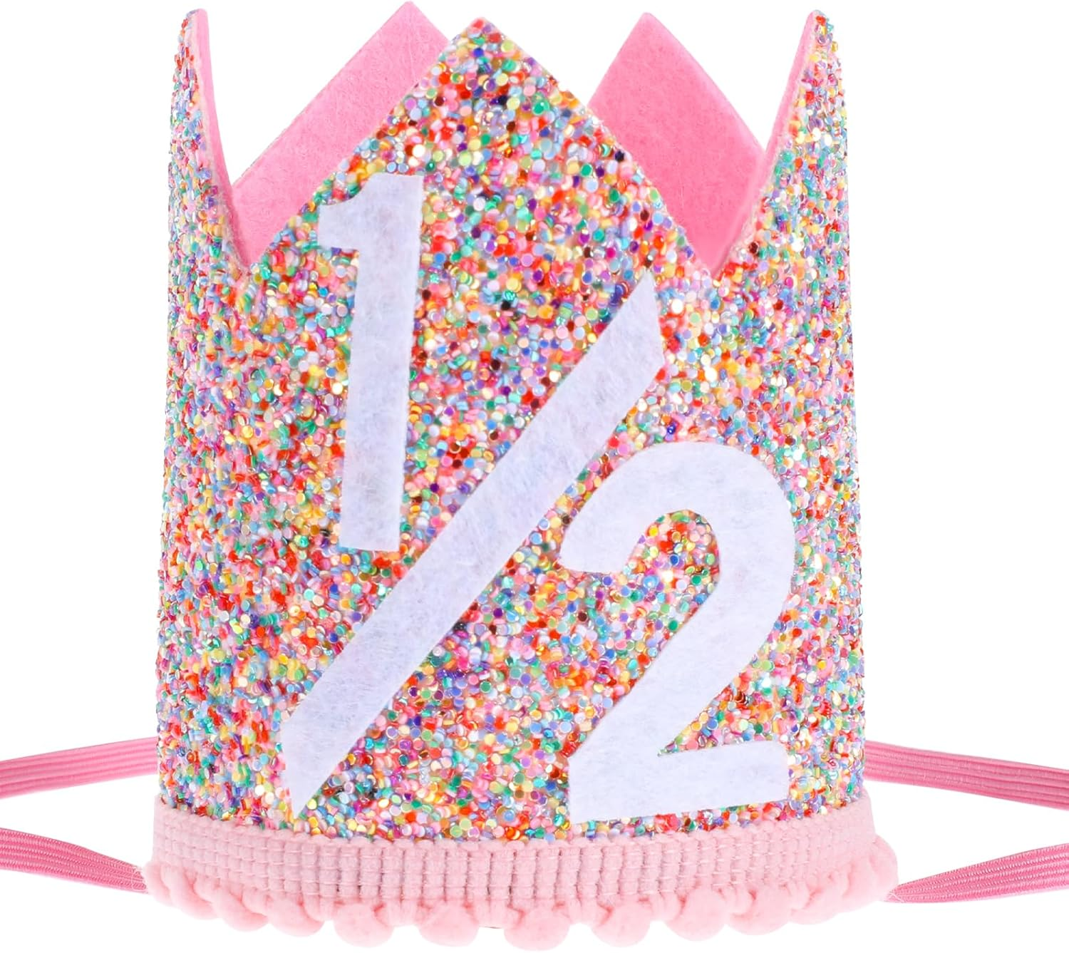 Pink 1/2 Birthday Crown, Half Birthday Hat with Glitter and Confetti for 1/2 Birthday Girl or Boy, Ages 0-2 image number 1