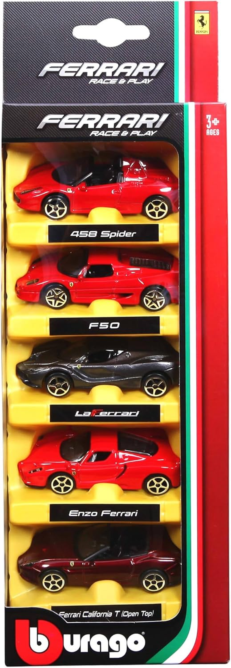 Bburago B18-56105 1:64 Ferrari Race and Play 5 Vehicle Pack, Assorted Colours