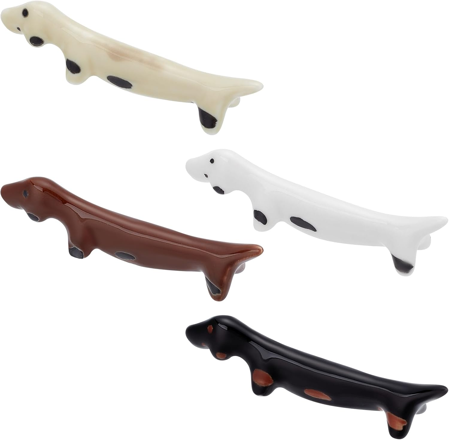 PLIGREAT 4 Pcs Cute Dachshund Dogs Ceramic Chopsticks Rests, Colorful Ceramic Chopsticks Rack Stand Holder for Chinese Japense Restaurants Chopstick Rest Dinner Spoon Stand Butter Knife Fork Holder