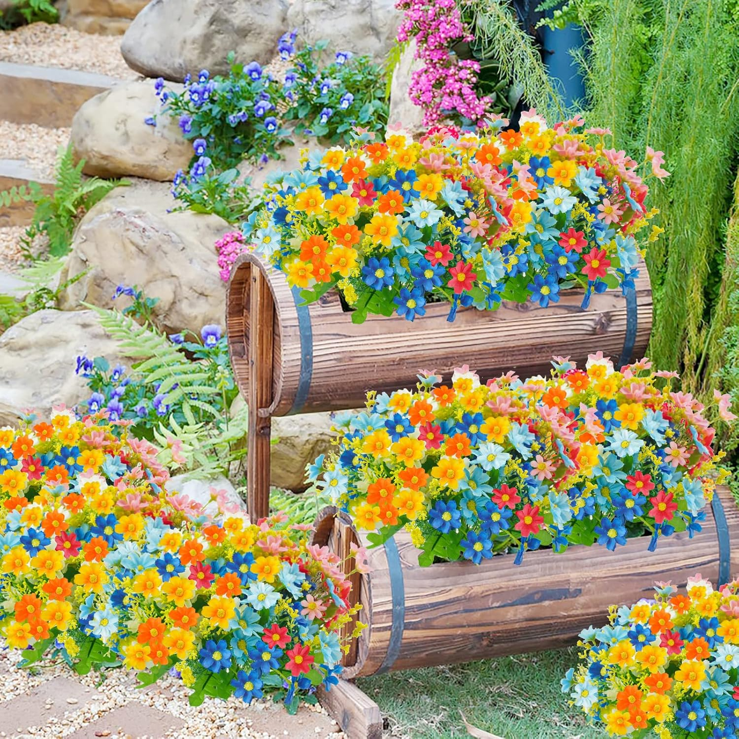 Uieke 6PCS Artificial Flowers for Outdoors UV Resistant Fake Daisy Mums Flowers Outdoor No Fade Greenery Shrubs for Indoor outside Home Wedding Office Garden Porch Spring D&eacute;cor image number 5