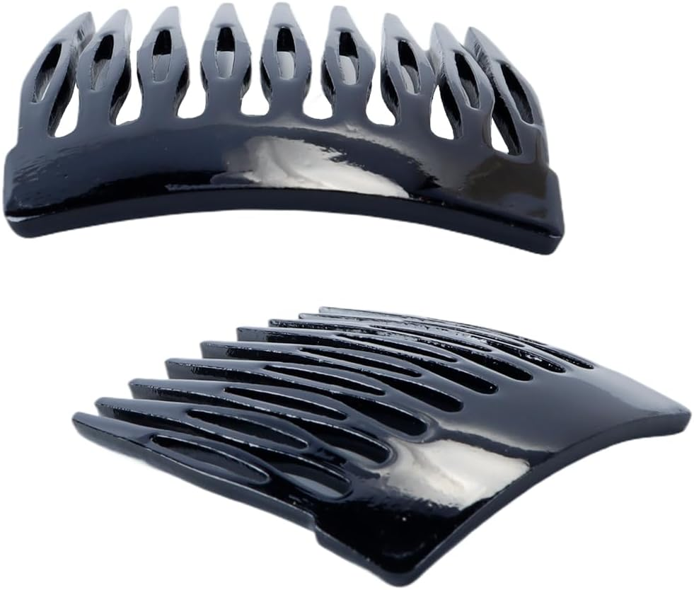 Hoite 4Pcs Black Small French Side Comb Slide Hair Clips Decorative Bun Holders Strong Hair Styling Accessories for Women Acrylic image number 1