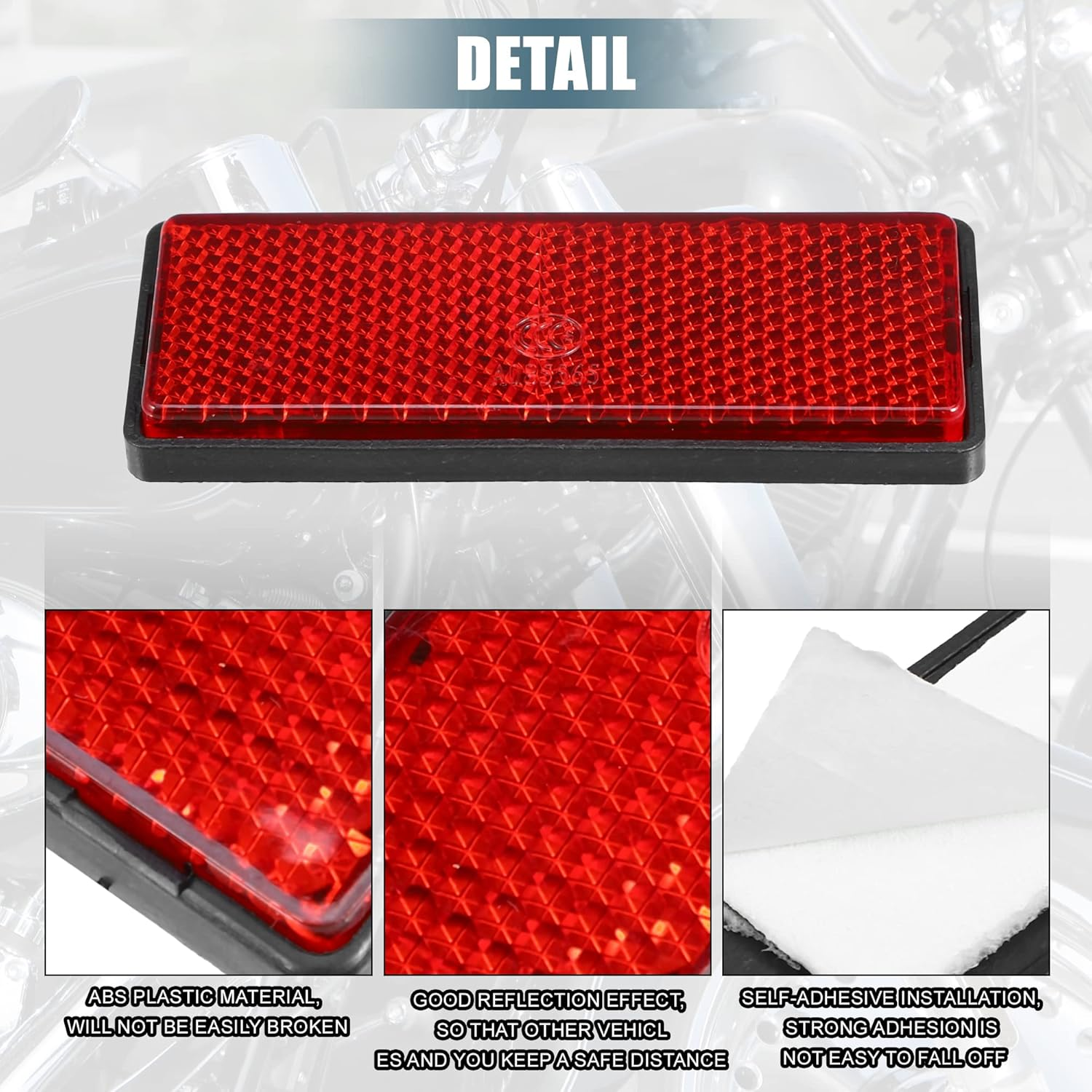X AUTOHAUX 6 Pcs Rectangular Stick-On Safety Spoke Reflective Self Adhesive Reflector for Gate Posts Cars Trailer Motorcycle Bicycle Bike 87Mm Length Red image number 5
