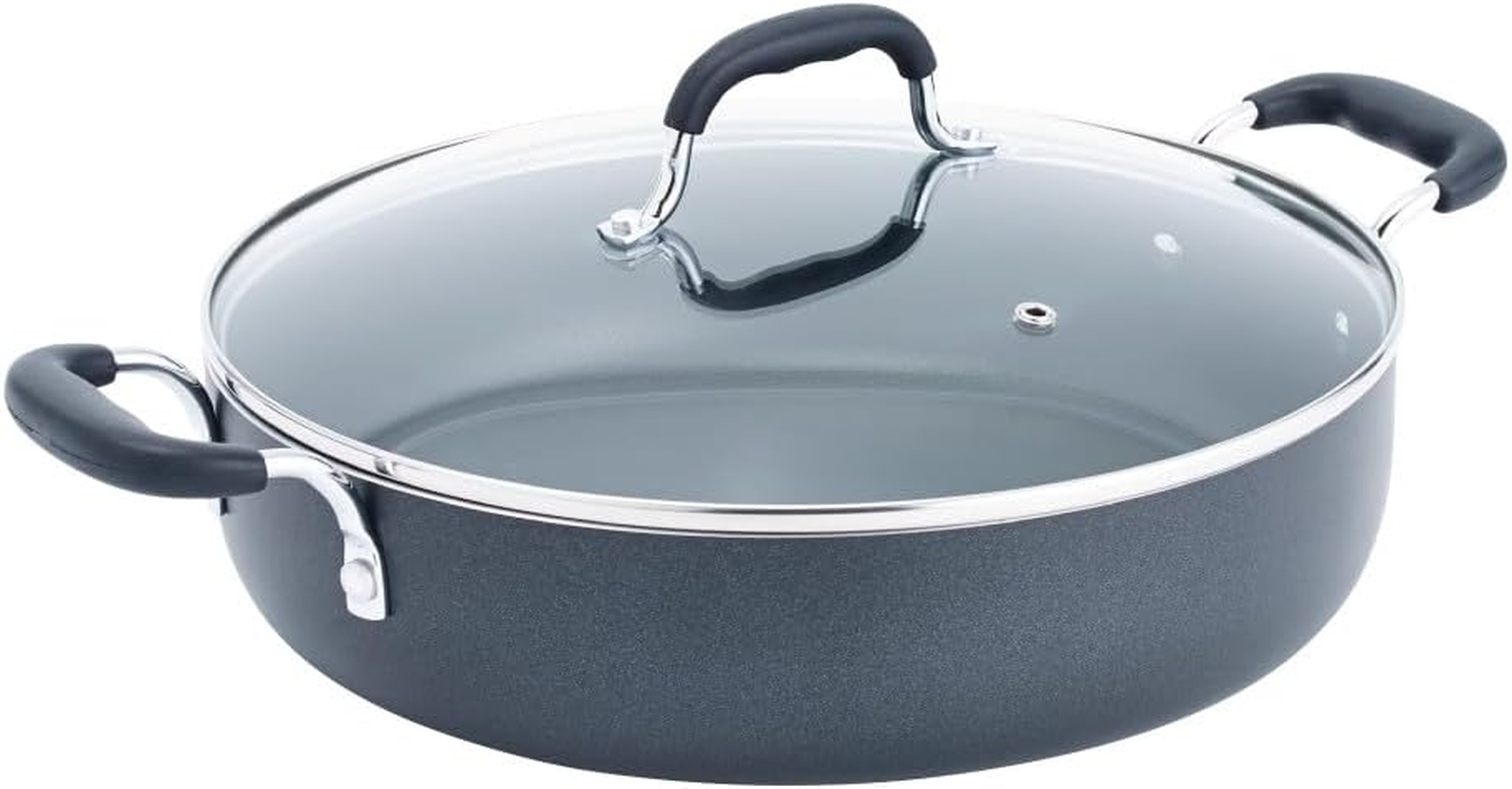 T-Fal A84284 Nonstick Deep Covered Everyday Pan with Silicone Loop Handles Cookware, 12-Inch, Black