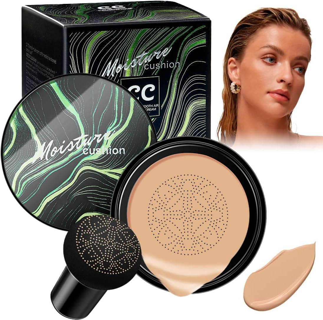 Mushroom Head Air Cushion CC Cream, Mushroom Head Air Cushion CC Cream, BB Cream Moisturising and Brightening Cushion Foundation Concealer Make up Beauty Cream (Nude Colour) image number 2