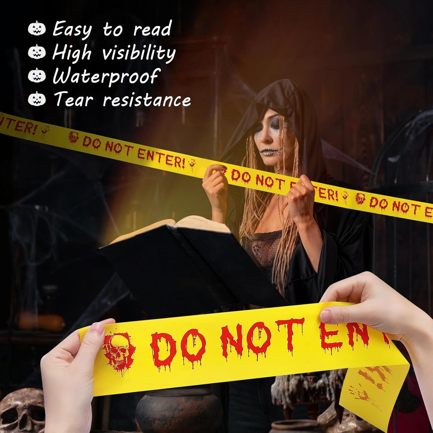 Halloween Decorations Caution Tape 3Inch X 82Feet Do Not Enter Scary Warning Tape for Crime Scene Indoor & Outdoor Decor Halloween Party Decorations Haunted House Danger Zones image number 2