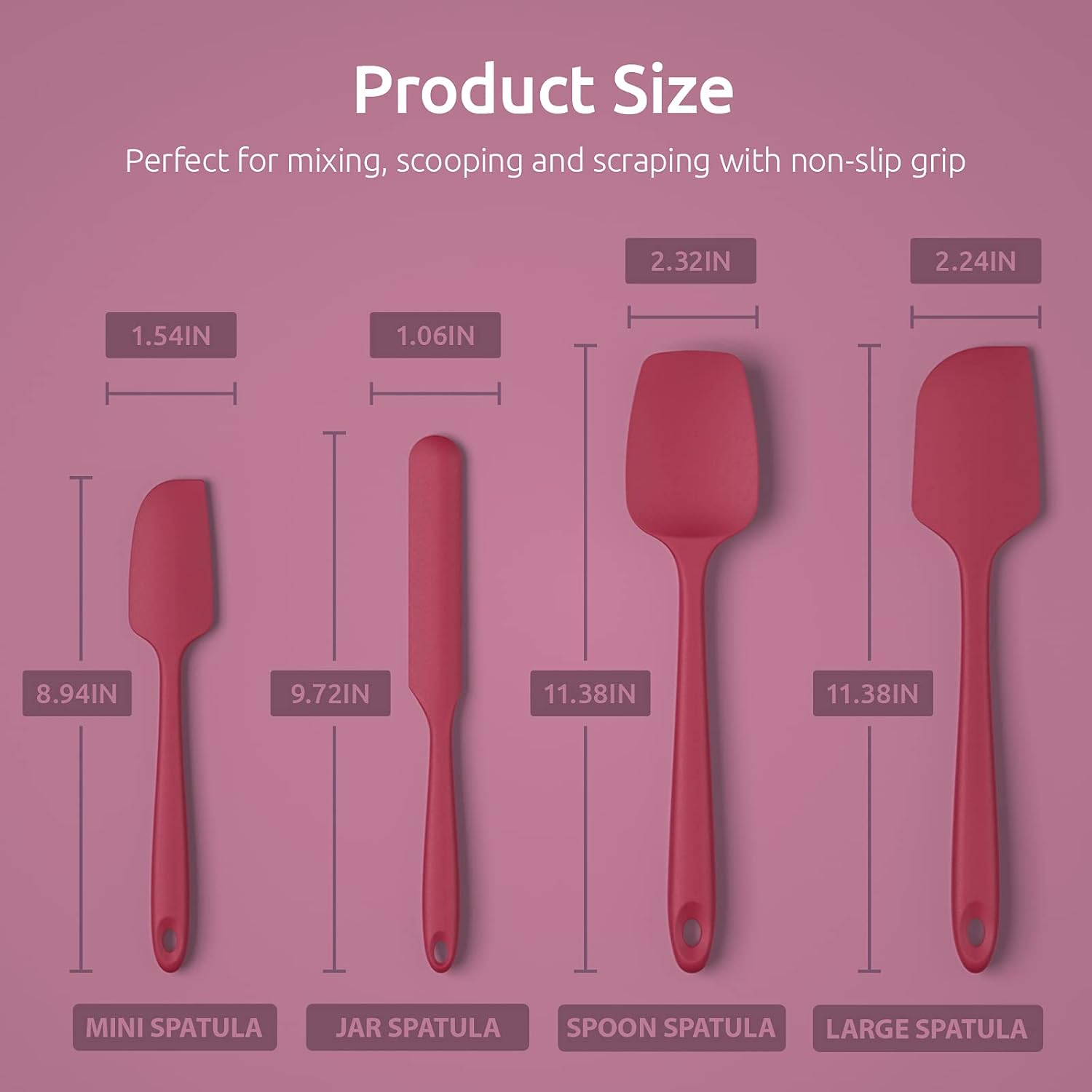250℃ Heat Resistant Silicone Spatula: U-Taste High Heat Proof Flexible Bpa-Free Non-Stick Bowl Scraper, Seamless Rubber Kitchen Utensils for Baking Cooking Mixing Cookware Set of 4 (Red) image number 1