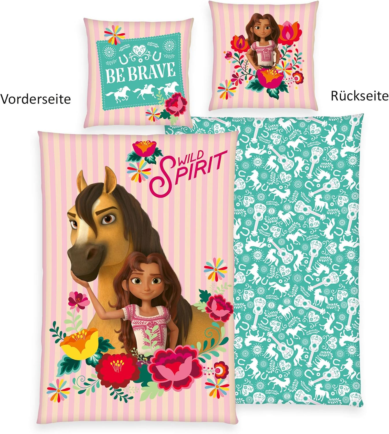 Herding Spirit Bed Linen, Pillowcase Approx. 80 X 80 Cm, Duvet Cover Approx. 135 X 200 Cm, with Button Placket, 100% Cotton