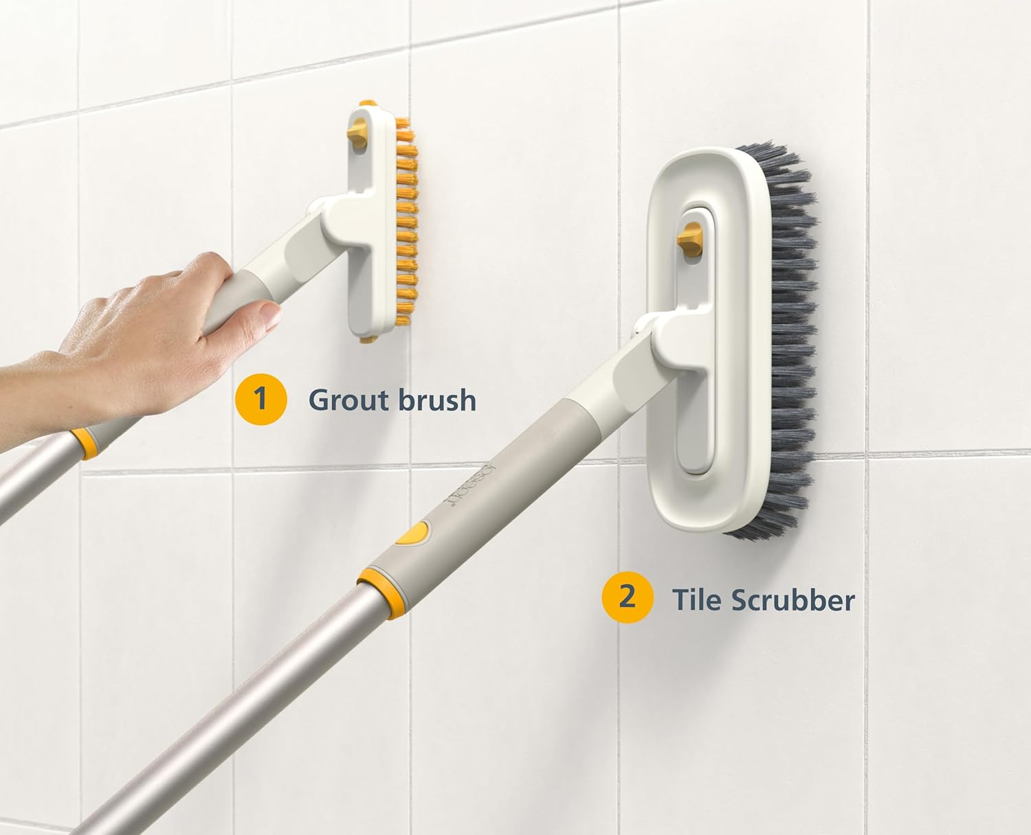 Joseph Joseph Cleantech 2-In-1 Tile Scrubber and Grout Brush with V-Shaped Bristles, Soft-Grip Handle image number 2