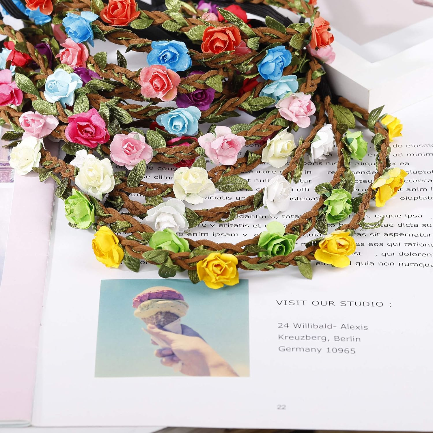 12 X Multi-Coloured Flower Headband for Women and Girls image number 1