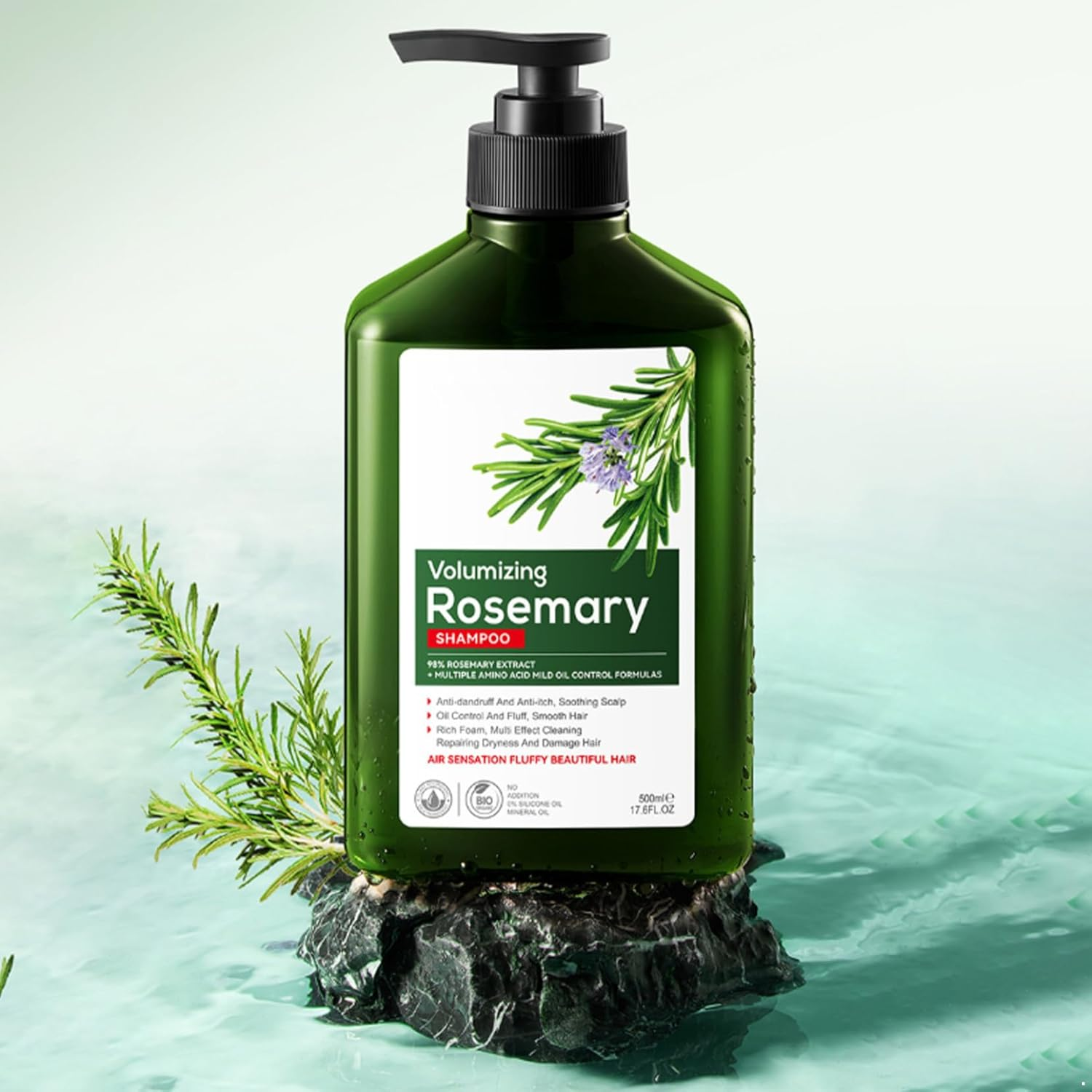Moggemol Rosemary Shampoo for Dry Damaged Hair 500Ml Hydrating Gentle Cleanse Dandruff Control Itchy Scalp Care Oil Balance Shine Green One Size image number 1