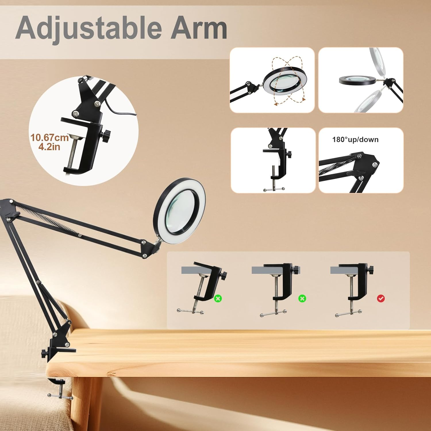 CHENBEN 10X Magnifying Glass with Light Dimmable LED Desk Lamp with Remote Control, LED Desk Craft Light, Magnifying Glasses for Hobbies, Adjustable Clamp Lamp (3 Colors & 10 Brightness) image number 6