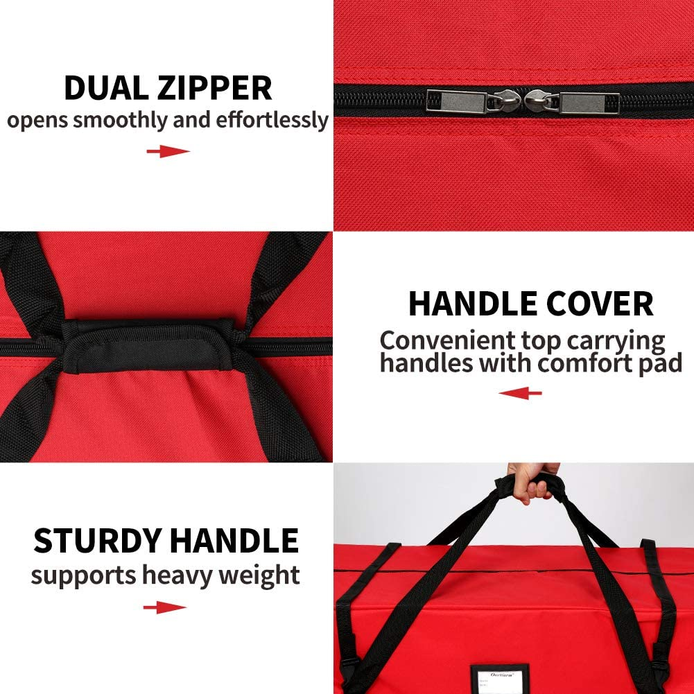 Ourwarm Christmas Tree Storage Bag Extra Large Heavy Duty Storage Containers for 8 Ft Artificial Tree 600D Oxford Xmas Holiday Tree Storage Bags with Reinforced Handles Zipper, Red 50" X 15" X 20" image number 4