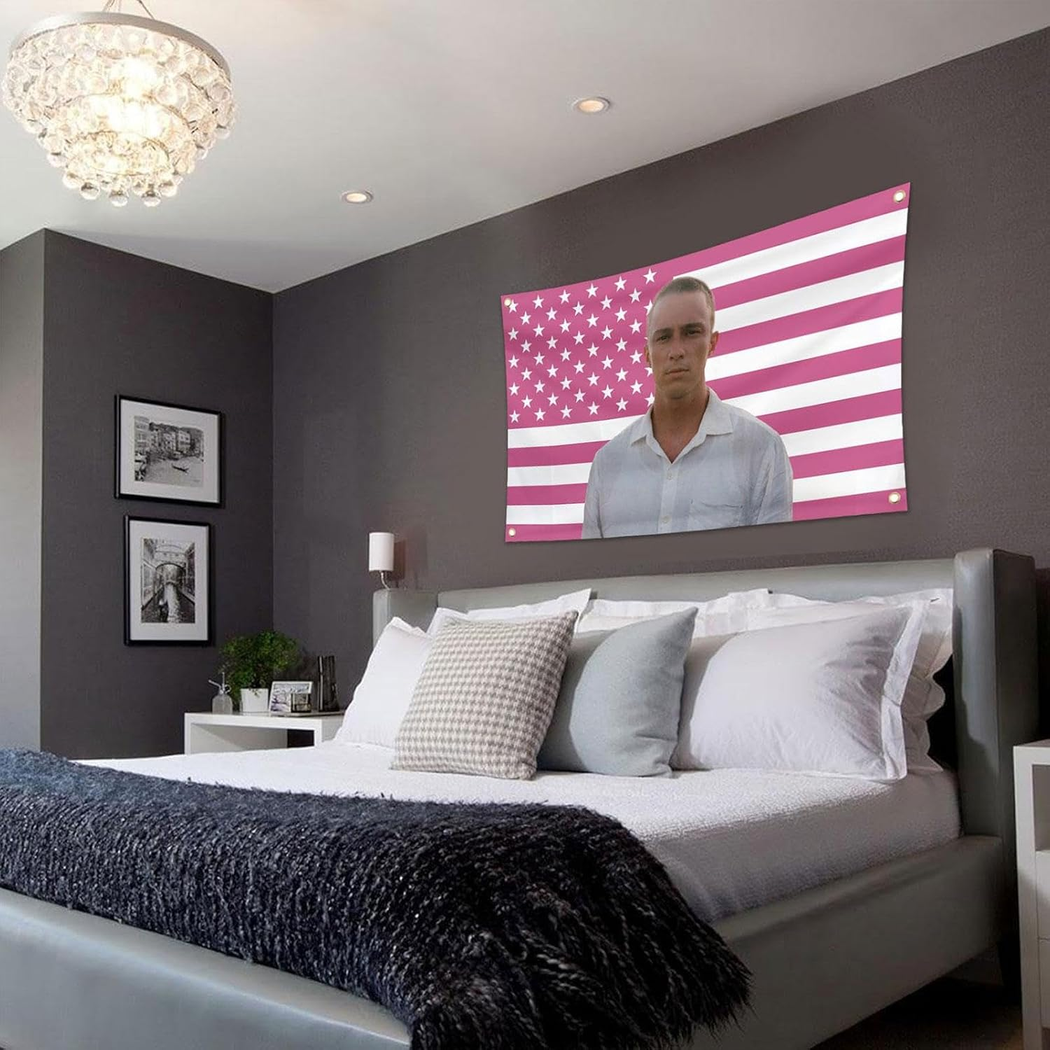Drew Starkey Americans Flag Pink, Rafe Cameron Tapestry Celebrity Flags, Wall Hanging Flag with Brass Grommets for Man Room Decor image number 3