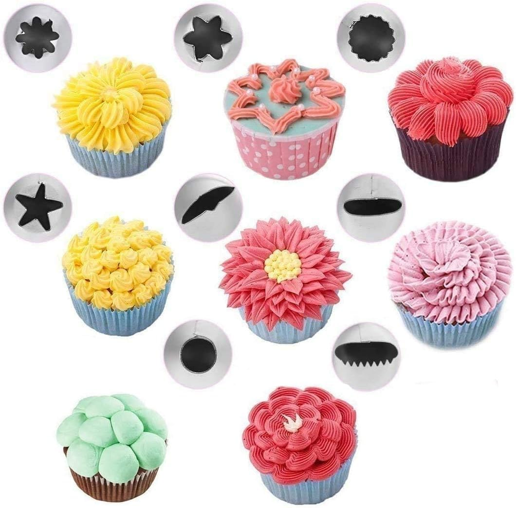 20 Pieces Icing Decoration Set Cake Decoration Equipment Silicone Pastry Bag + Piping Nozzle + Cream Spatulas + Coupler Piping Cream Stainless Steel Nozzles Decorator Pastry Cream Making Set Dessert