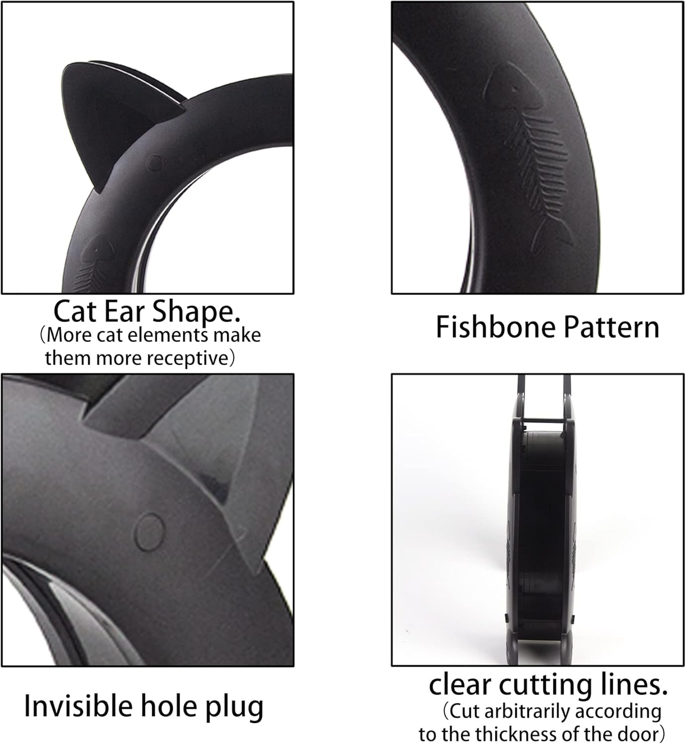 Cat Door Interior Door No-Flap Cat Door Fits Both Solid and Hollow Indoors Door Pet Doors for Cat, Easy DIY Setup (Black,L) image number 3