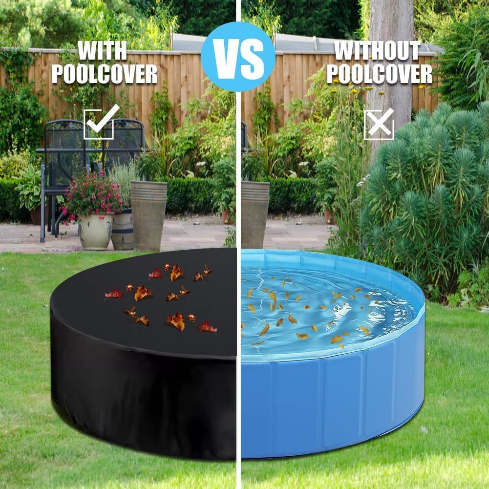 Round Pool Cover, 160 Cm X 20 Cm, Black, Uv-Resistant, Drawstring, Foldable, Dust Protection, Waterproof, Fits Most Pools image number 2